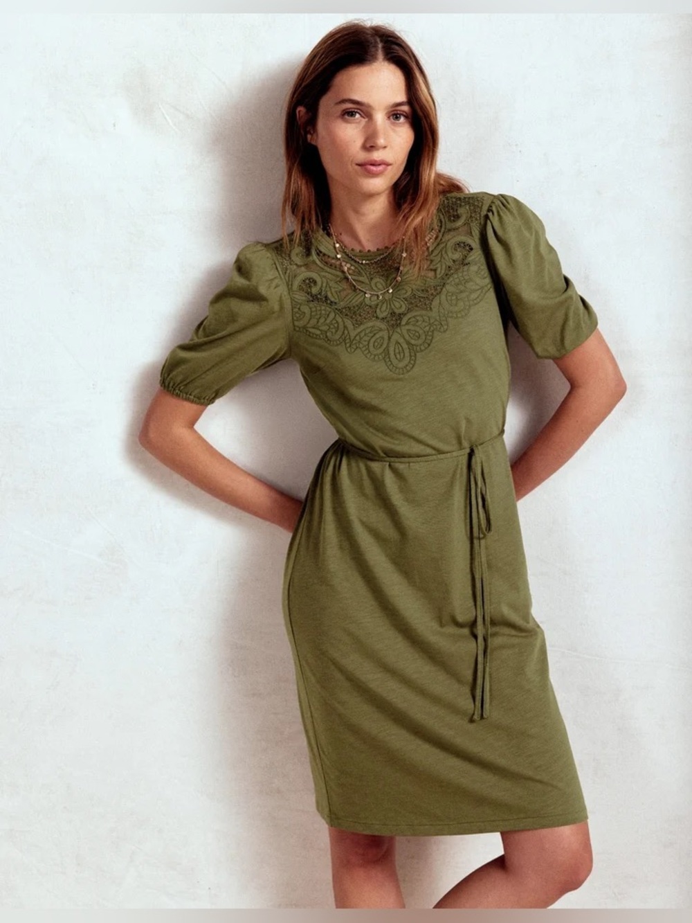Boden Cutwork Detail Short Dress in Green Size 10 - C71-020